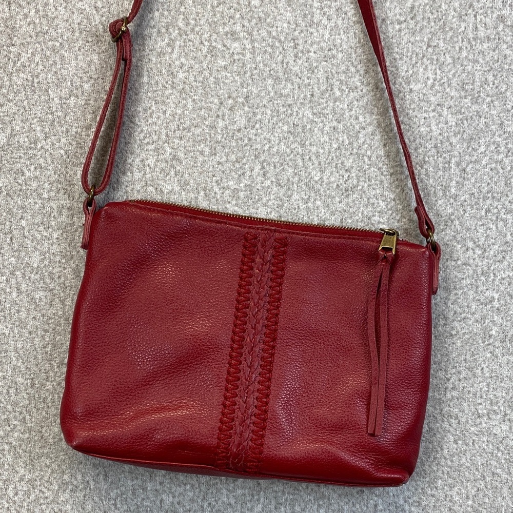 The Sak red pebbled leather crossbody bag adjustable western braided cowgirl